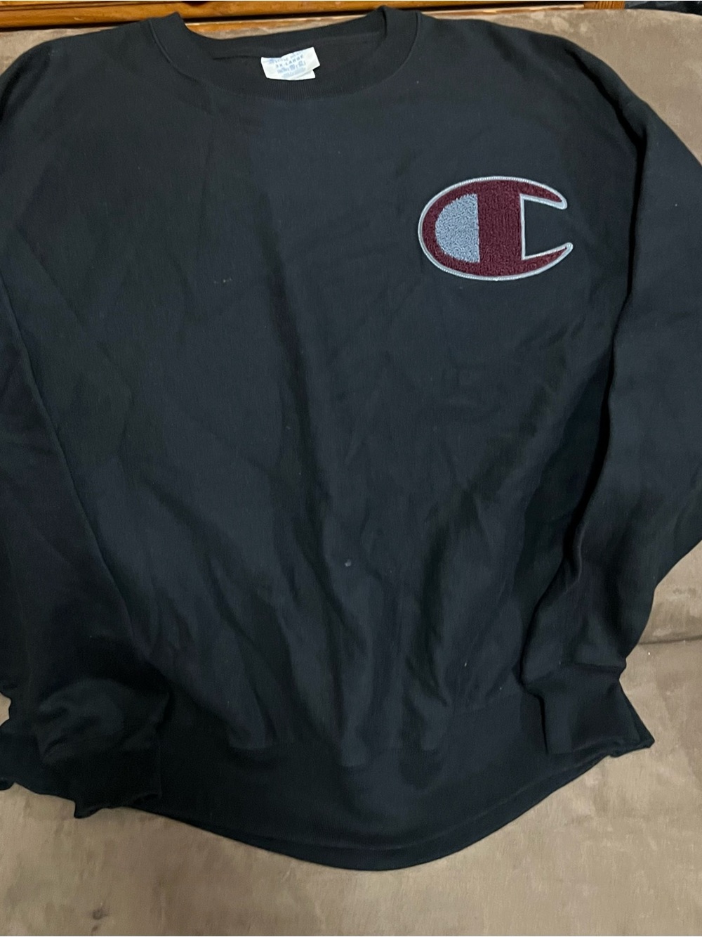 Champion Black Crewneck Sweatshirt with Maroon & Gray Logo